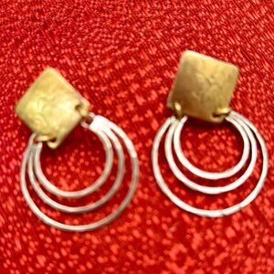 Mixed Metal Brass Silver studs with semi-circle earrings